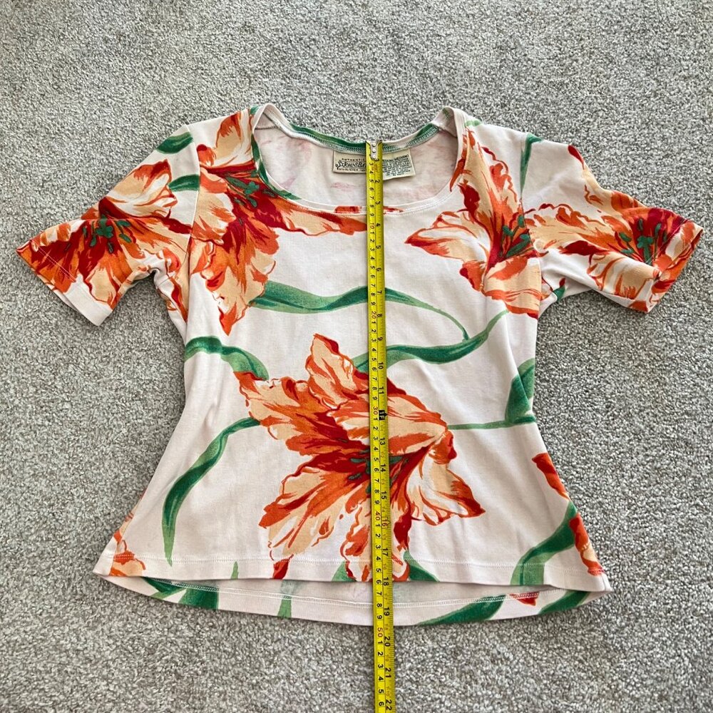 Y2K Vintage St. John’s Bay Orange & White Floral Top 100% Cotton Tailored Waist - Picture 7 of 8